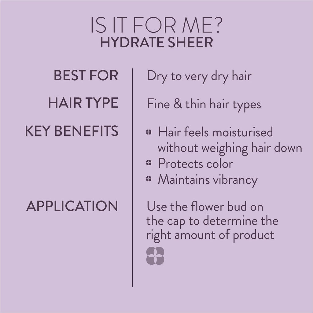 Pureology Hydrate Sheer Shampoo - Lightweight Hydrating Shampoo For Fine or Dry Color-Treated Hair, Silicone-Free & Vegan