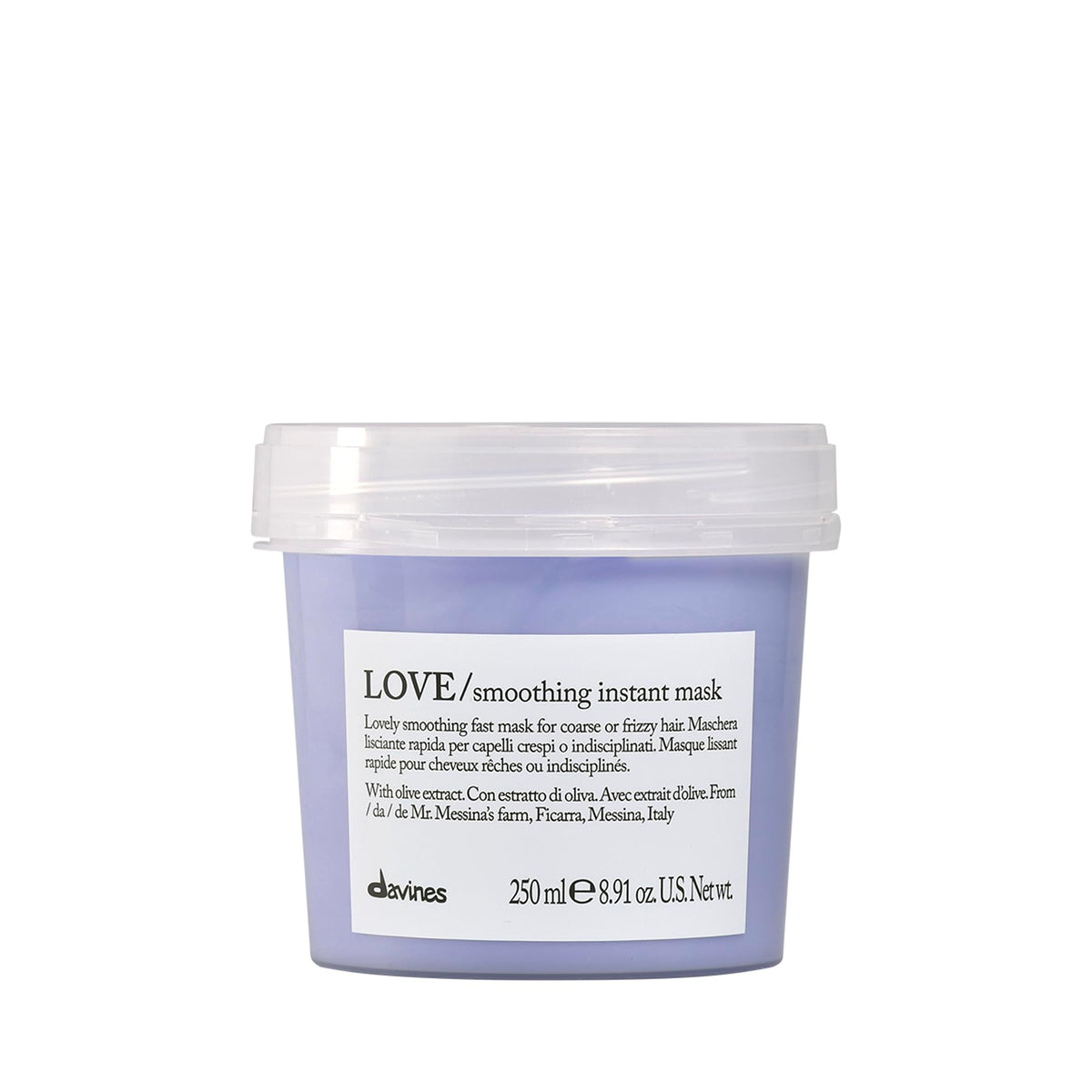 Davines LOVE/Smoothing Instant Mask, Taming Anti-Frizz Fast-Acting Action for Wavy, Unruly, Coarse Hair - Smooths Flyaways & Reduces Volume in 30 Seconds with Apple Pulp