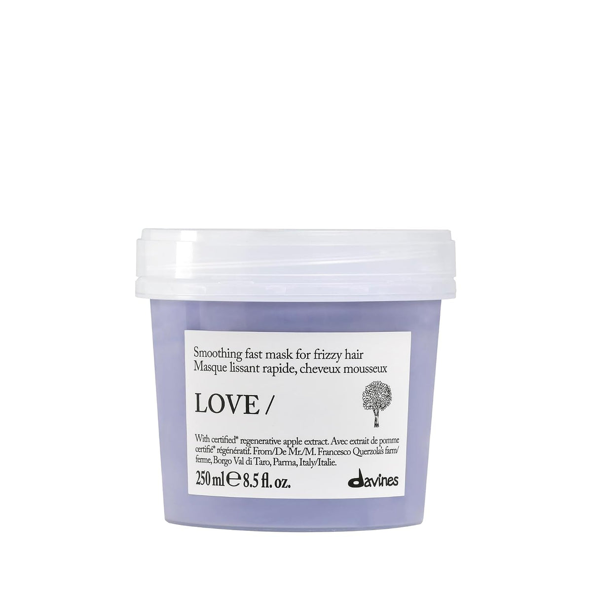 Davines LOVE/Smoothing Instant Mask, Taming Anti-Frizz Fast-Acting Action for Wavy, Unruly, Coarse Hair - Smooths Flyaways & Reduces Volume in 30 Seconds with Apple Pulp
