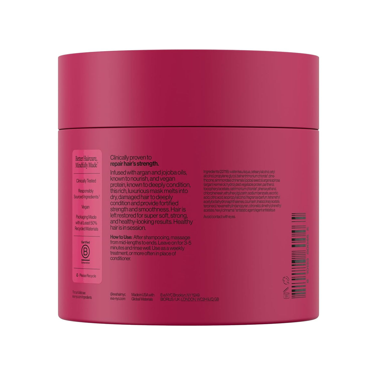 Eva NYC Therapy Session Deep Conditioning Hair Mask with Vegan Protein, Jojoba Oil + Argan Oil - Hydrate, Soften + Repair Hair Strength - Sulfate Free - Warm Vanilla Scent - 13.5 fl oz