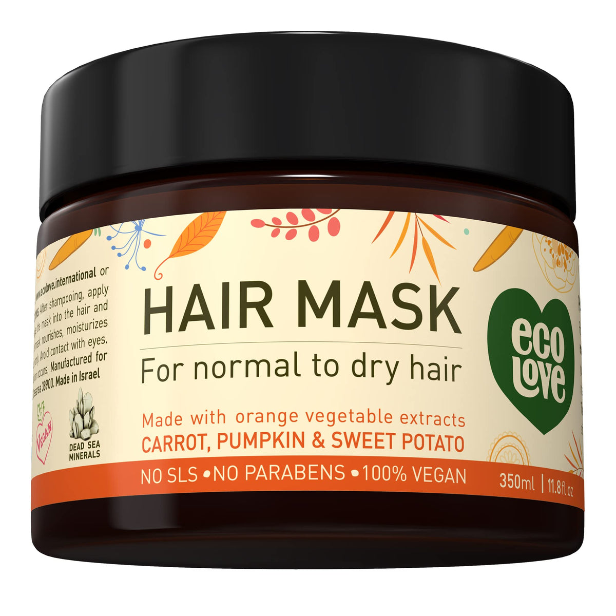 ecoLove Hair Mask for Dry Damaged Hair, Natural Hair Mask Deep Conditioning, 11.8 oz - Vegan and Cruelty-Free, With Lavender Extract, Organic Ingredients, SLS and Parabens Free
