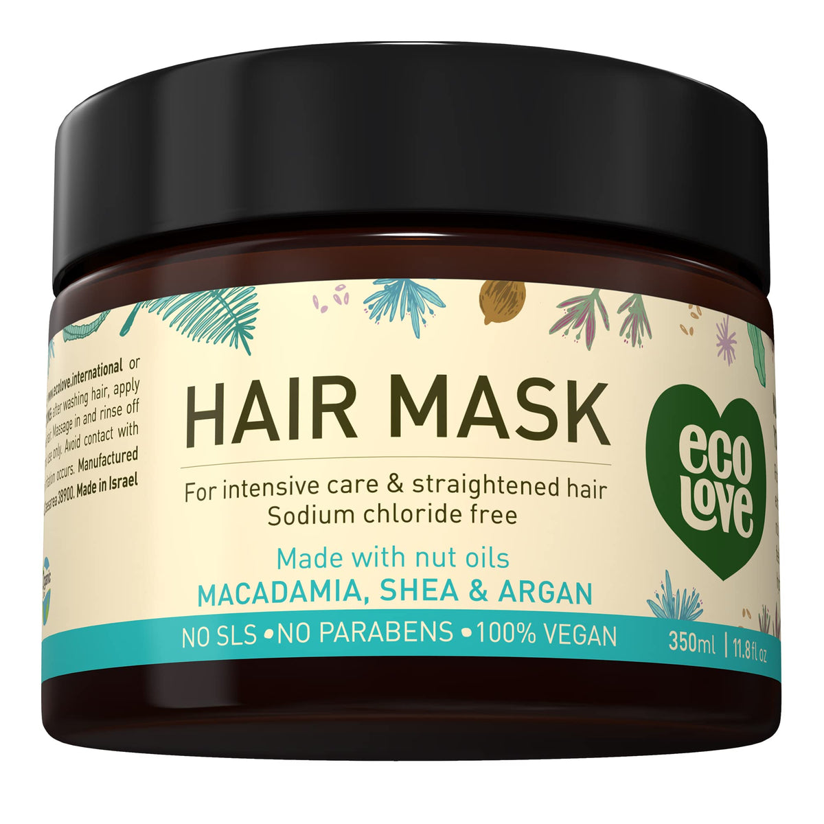 ecoLove Hair Mask for Dry Damaged Hair, Natural Hair Mask Deep Conditioning, 11.8 oz - Vegan and Cruelty-Free, With Lavender Extract, Organic Ingredients, SLS and Parabens Free