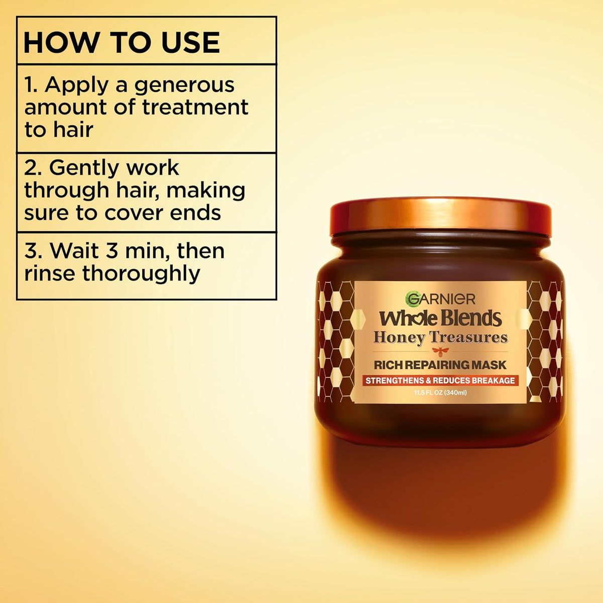 Garnier Whole Blends Honey Treasures Repairing Mask, for Dry, Damaged Hair, 11.5 Fl Oz, 2 Count (Packaging May Vary)