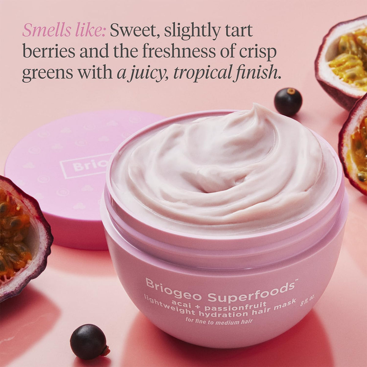 Briogeo Superfoods Acai + Passionfruit Lightweight Hydration Hair Mask – Deep Conditioner for Fine Hair, Boosts Shine & Softness, Weightless Moisture, Vegan & Cruelty-Free