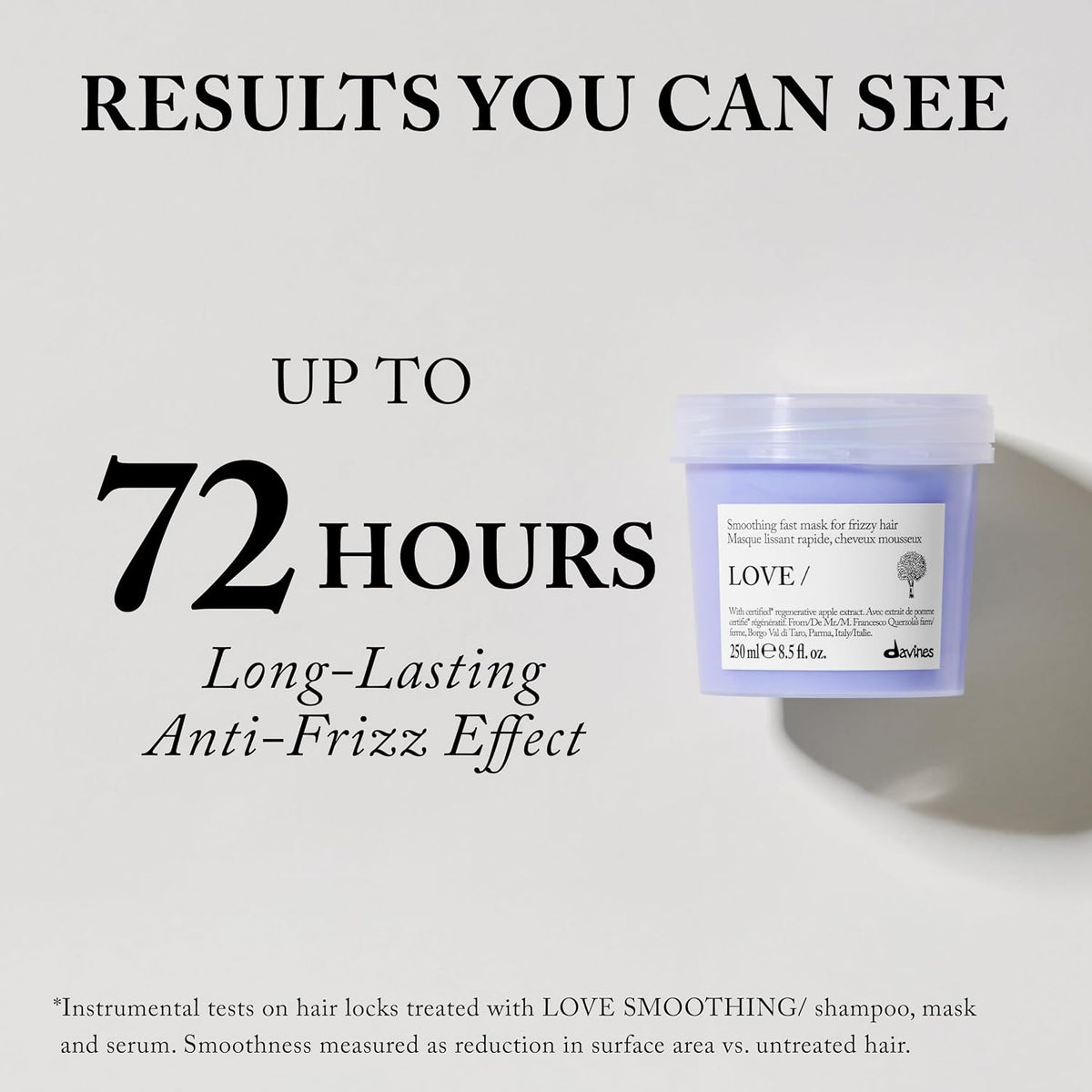 Davines LOVE/Smoothing Instant Mask, Taming Anti-Frizz Fast-Acting Action for Wavy, Unruly, Coarse Hair - Smooths Flyaways & Reduces Volume in 30 Seconds with Apple Pulp