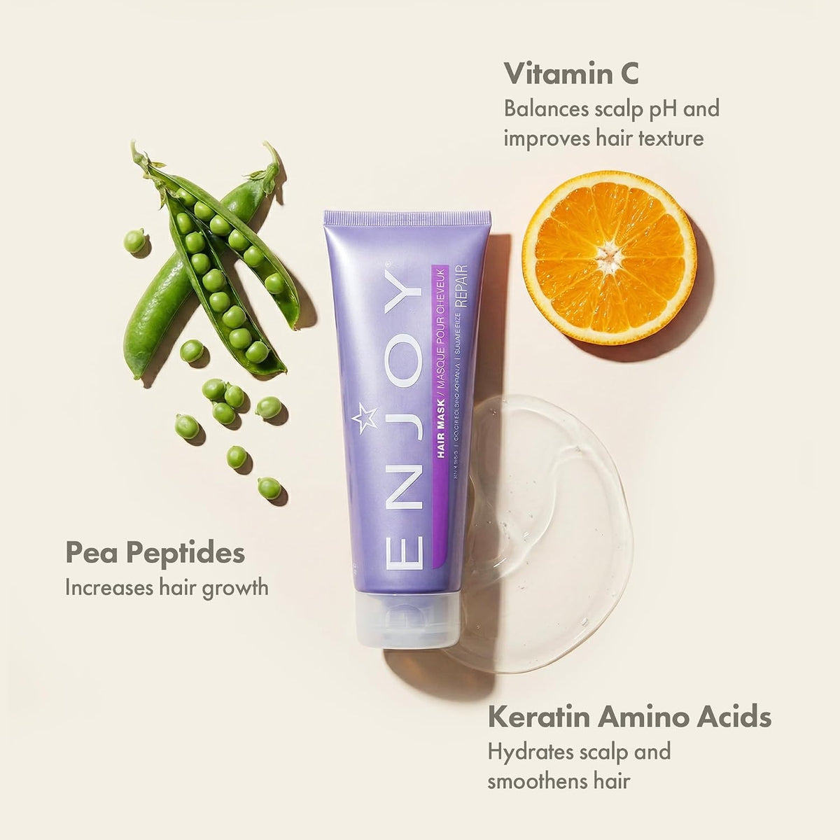 Enjoy Hair Mask, Intensive Deep Conditioning Treatment for Dry & Unruly Hair, Smoothing & Hydrating Repair with Keratin & Pea Protein, Weightless Formula, 8 Oz
