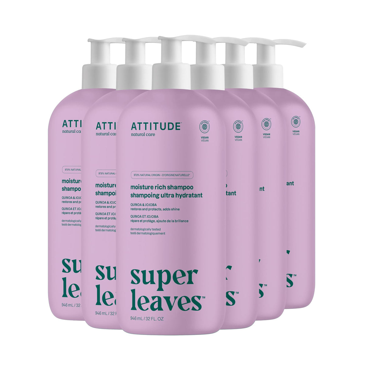 ATTITUDE Nourishing Hair Shampoo, EWG Verified, For Dry and Damaged Hair, Naturally Derived Ingredients, Vegan and Plant Based, Grapeseed Oil and Olive Leaves, 32 Fl Oz