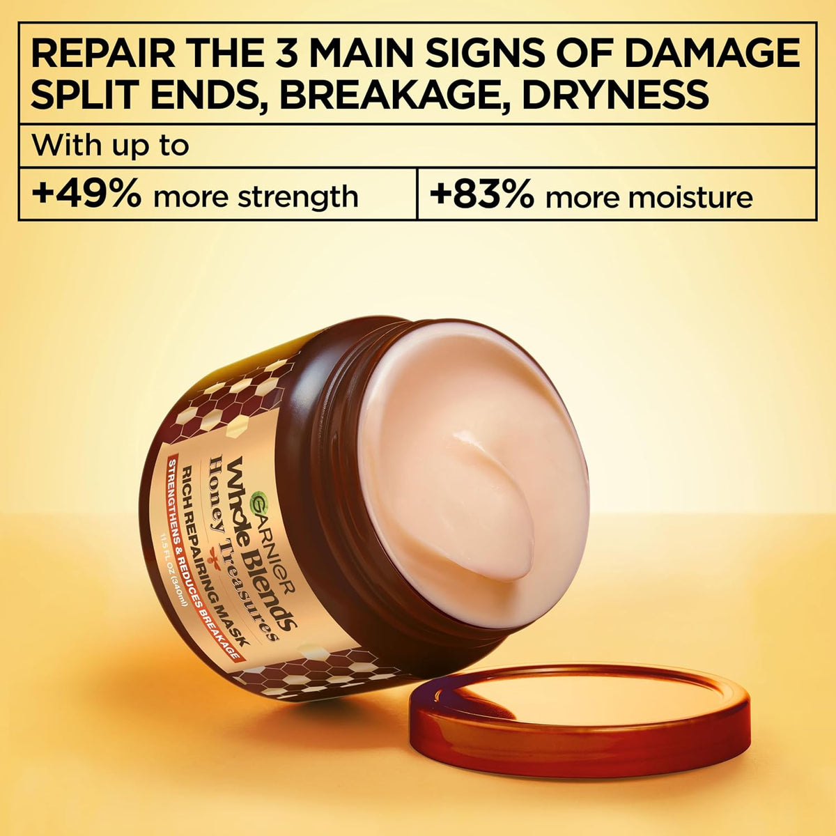 Garnier Whole Blends Honey Treasures Repairing Mask, for Dry, Damaged Hair, 11.5 Fl Oz, 2 Count (Packaging May Vary)