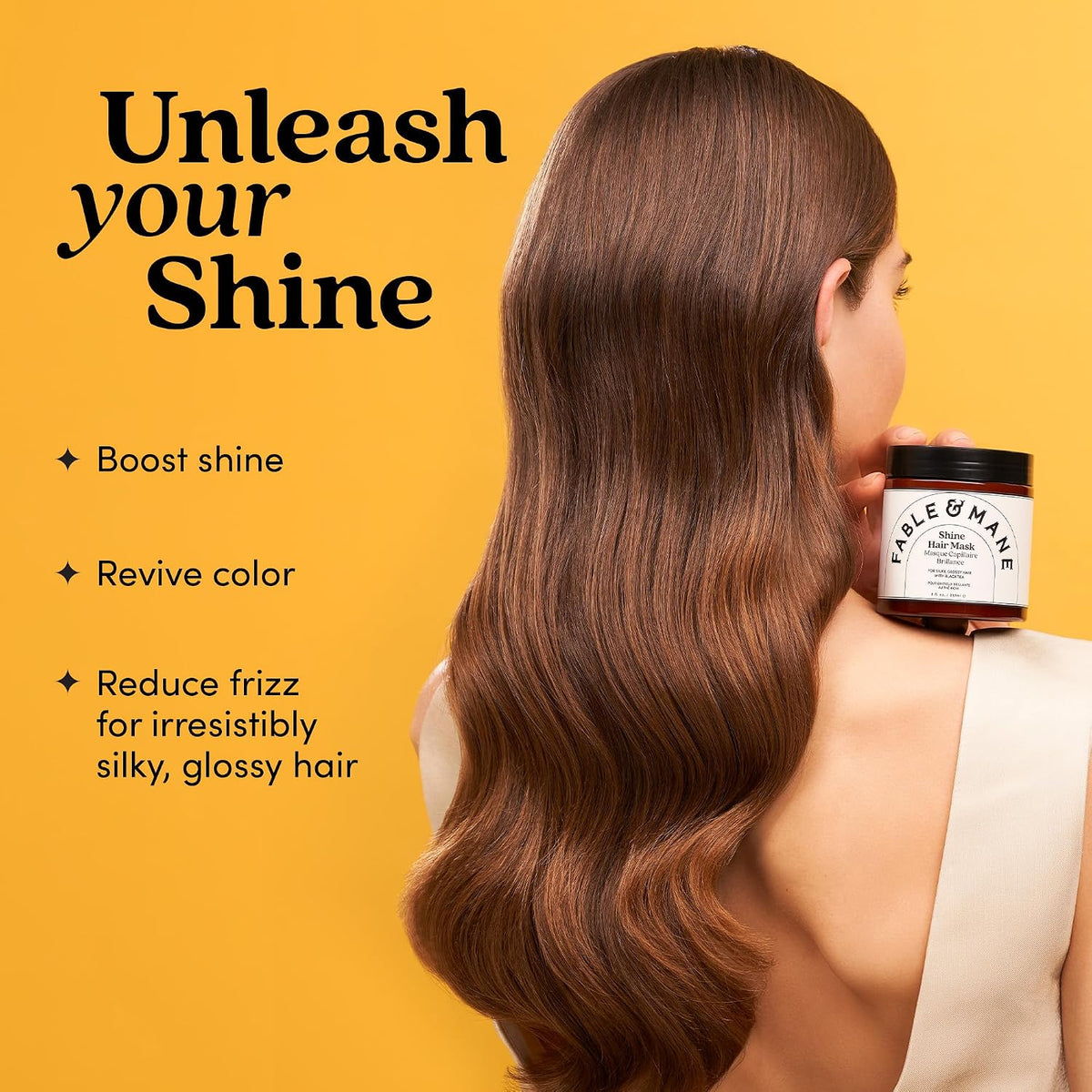 Fable & Mane Shine Hair Mask, Boosts Shine, Tames Frizz and Enhances Colour with Black Tea. 3-Minute, Chai-scented, Hair Gloss Treatment