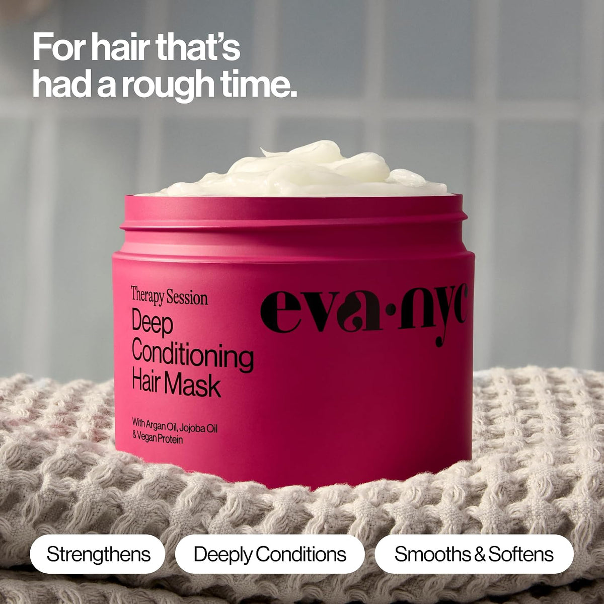 Eva NYC Therapy Session Deep Conditioning Hair Mask with Vegan Protein, Jojoba Oil + Argan Oil - Hydrate, Soften + Repair Hair Strength - Sulfate Free - Warm Vanilla Scent - 13.5 fl oz