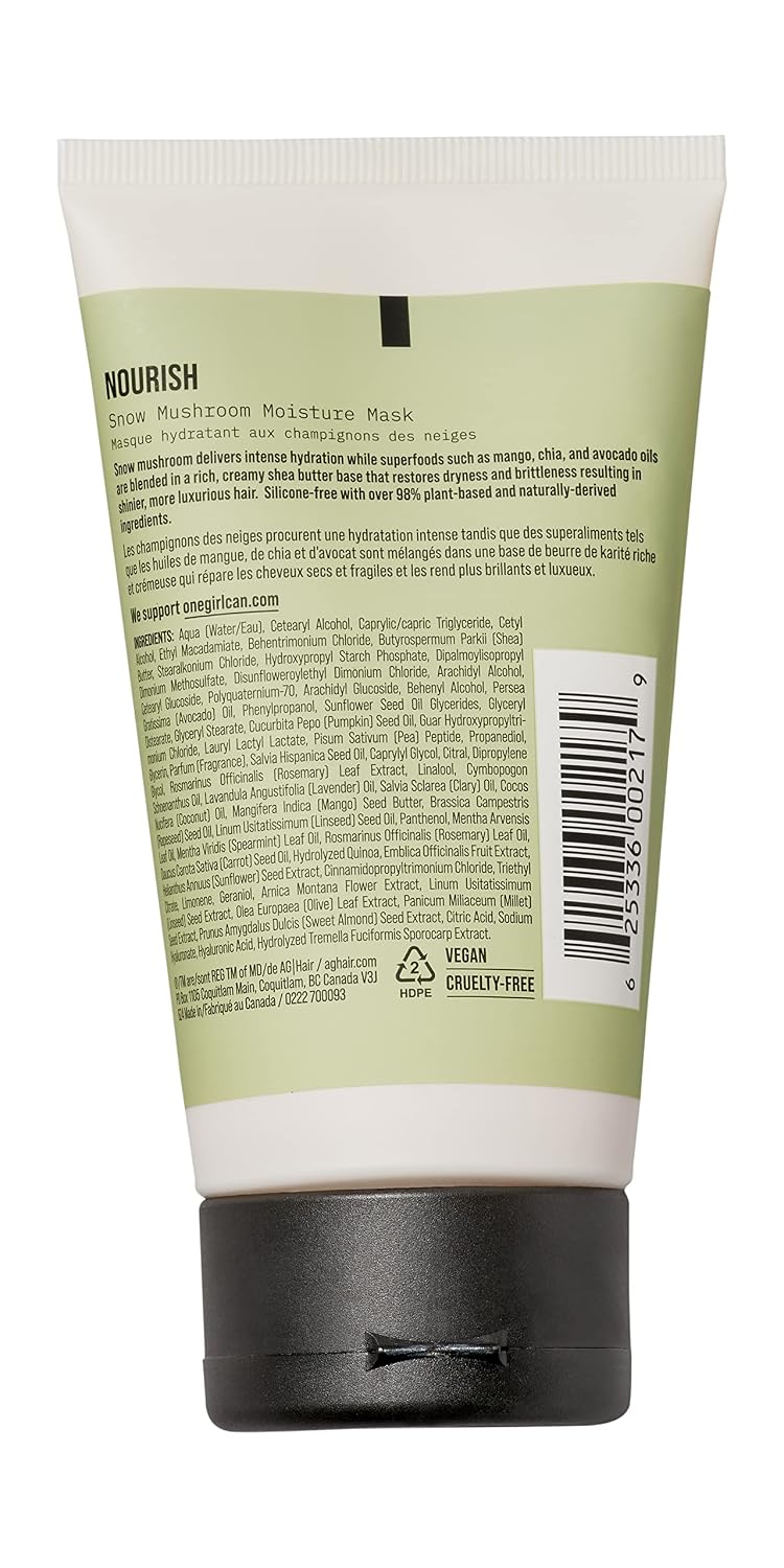 AG Care Nourish Snow Mushroom Hair Mask with Avocado Oil - Deep Conditioner for Dry Damaged Hair, 5 Fl Oz Bottle