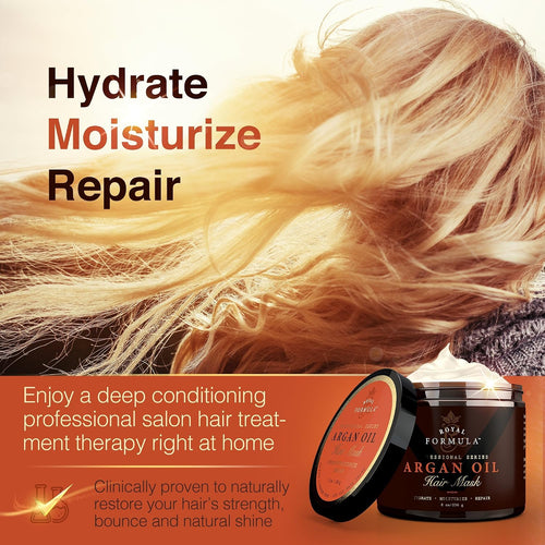 Argan Oil Hair Mask – Deep Conditioning Repair Treatment for Dry, Damaged & Color-Treated Hair | 100% Organic Argan & Almond Oils & Pro-Vitamin B5 – Sulfate & Paraben Free – 8 oz
