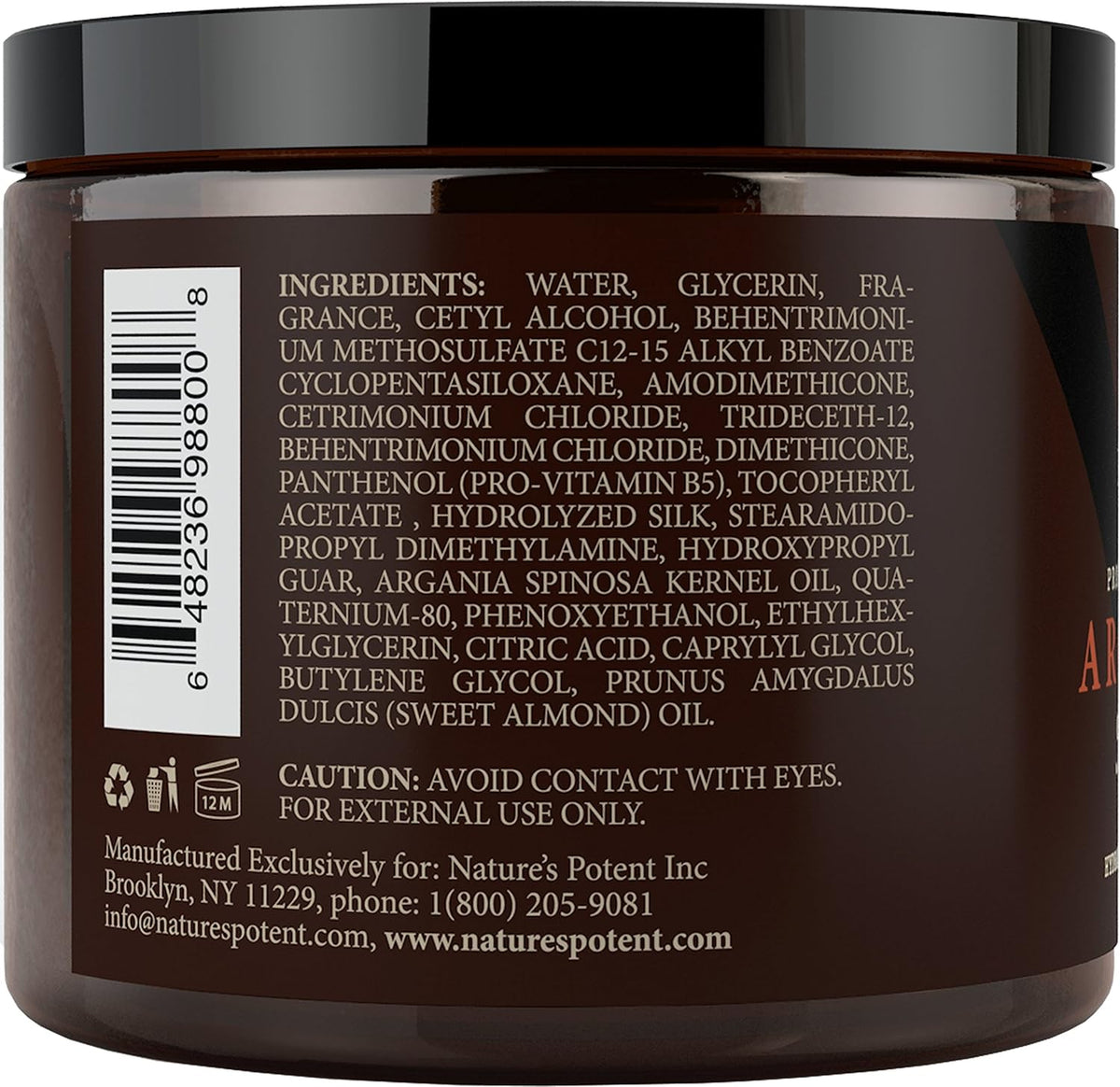 Argan Oil Hair Mask – Deep Conditioning Repair Treatment for Dry, Damaged & Color-Treated Hair | 100% Organic Argan & Almond Oils & Pro-Vitamin B5 – Sulfate & Paraben Free – 8 oz
